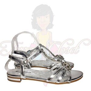 Forever Silver Open Toe Rhinestone Slingback Flats